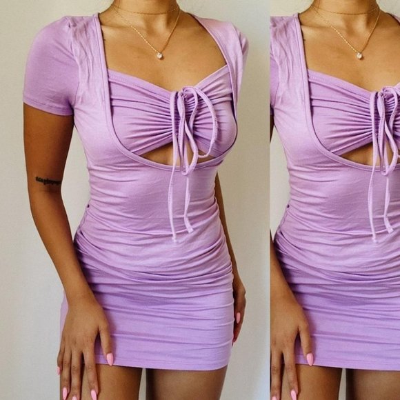 New Girl Front Open Bodycon Dress (LILAC) - Picture 2 of 7